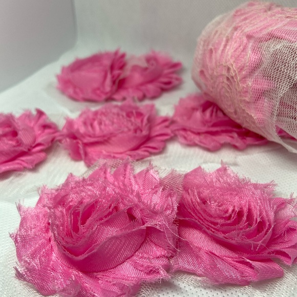 Lot of 20 NEW Pink shabby flowers headbands DIY - Picture 3 of 4